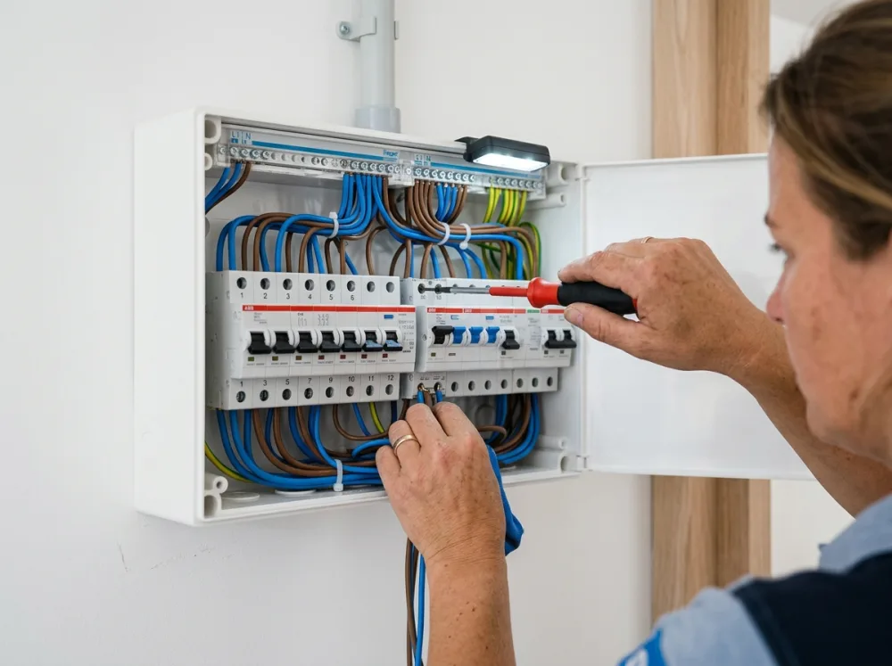 Elektricien installeert een nieuwe groepenkast